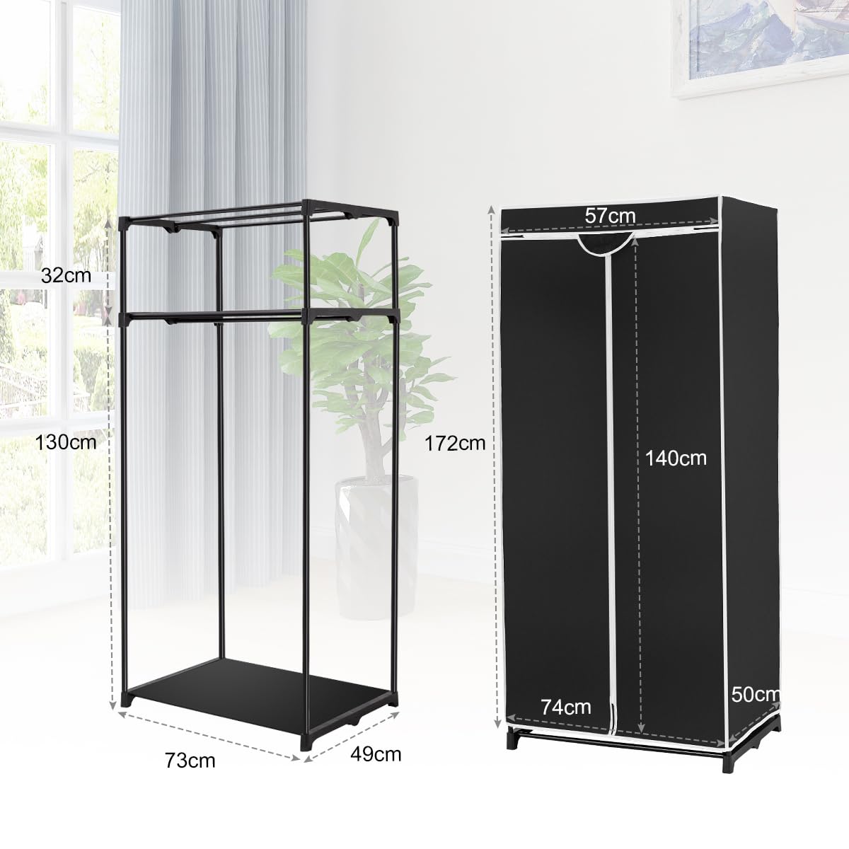 4goodz Stoffen Kledingkast - Opvouwbaar - 103x43x162,5 Cm - Zwart