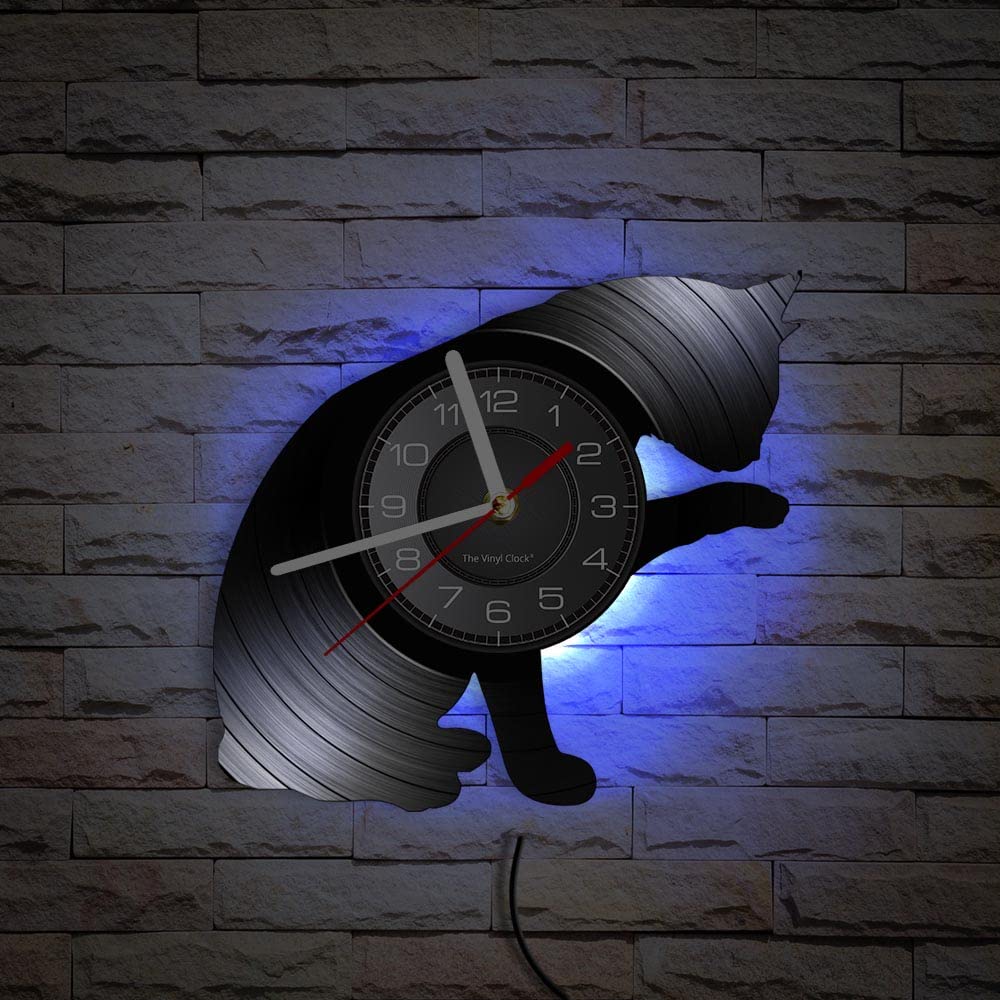 Smotly Black Vinyl Wall Clock, Pet Cat Digital, With Led Night Light Function, Wall Clock Gift For Wall Decoration.