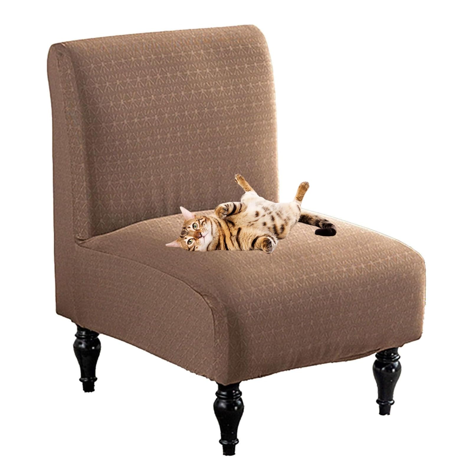 SJKJNK Armless Accent Chair Covers for Living Room, Slipper Chair Slipcovers Without Arms, Chair Slipcovers No Arms, Chair Pet Protector Furniture Covers (Camel,Set of 1)