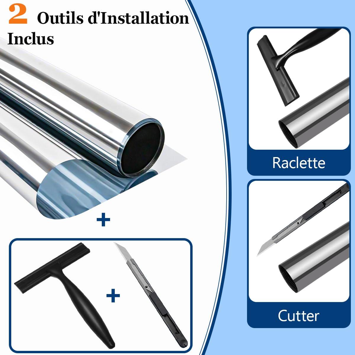 Zindoo Film Fenetre Anti Regard Film Anti Chaleur 105×200cm Film Miroir avec Kit de Pose Anti UV Bon Effet Miroir Protection de la Vie Privée Protéger du Soleil pour Fenêtre Maison Bureau Magasin