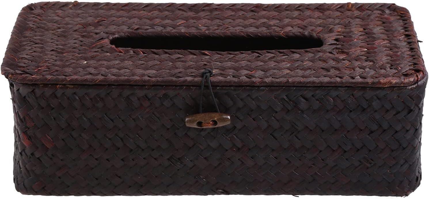 Tissue box, Vintage Woven Rattan Rectangular Tissue Box Cover for Home Use
