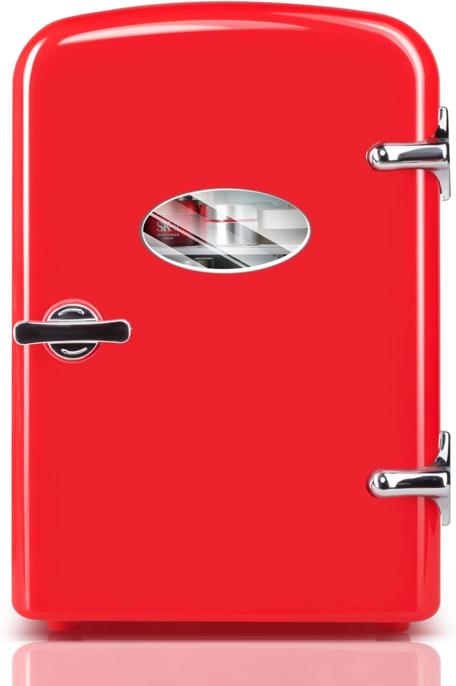 YSSOA Mini Fridge with Observation Window 4-Liter Six 12 oz Cans Portable Warmer & Cooler Compact Refrigerator, 100% Eco Friendly and Freon-Free, Red