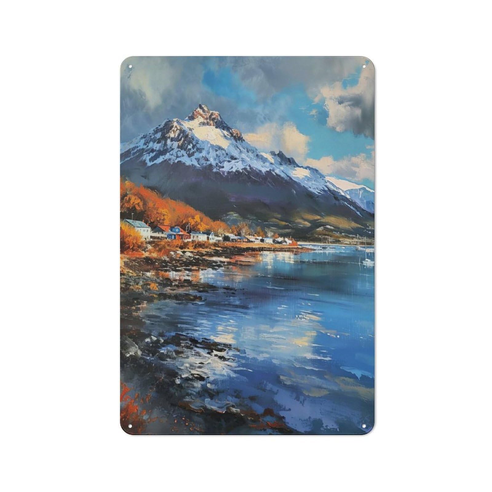 Fuji Seaside Majesty Warehouse Style Metal Wall Decor 30x20cm, Tin Wall Sign for Modern Home, Workshop, Office Or Cafe