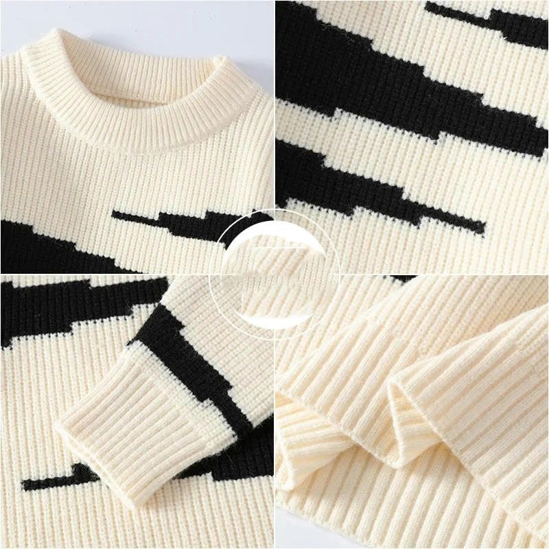 Japanese Retro rblocking Pullover Sweater Men Autumn Winter Round Neck Sweater Knit Sweater3