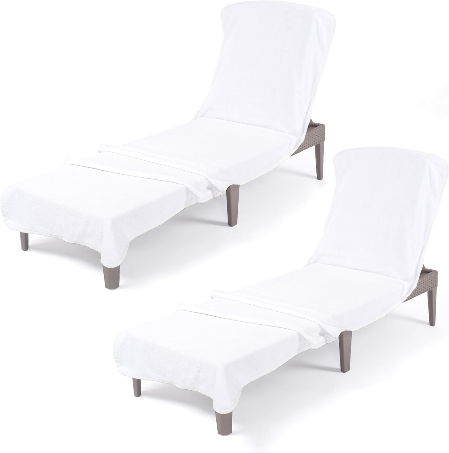 American Soft Linen 2 PACKED Chaise Lounge Covers with Pocket, 86"x32" Oversized Beach Pool Lounge Chair Towels (White Chair Towel, 2 PIECE)