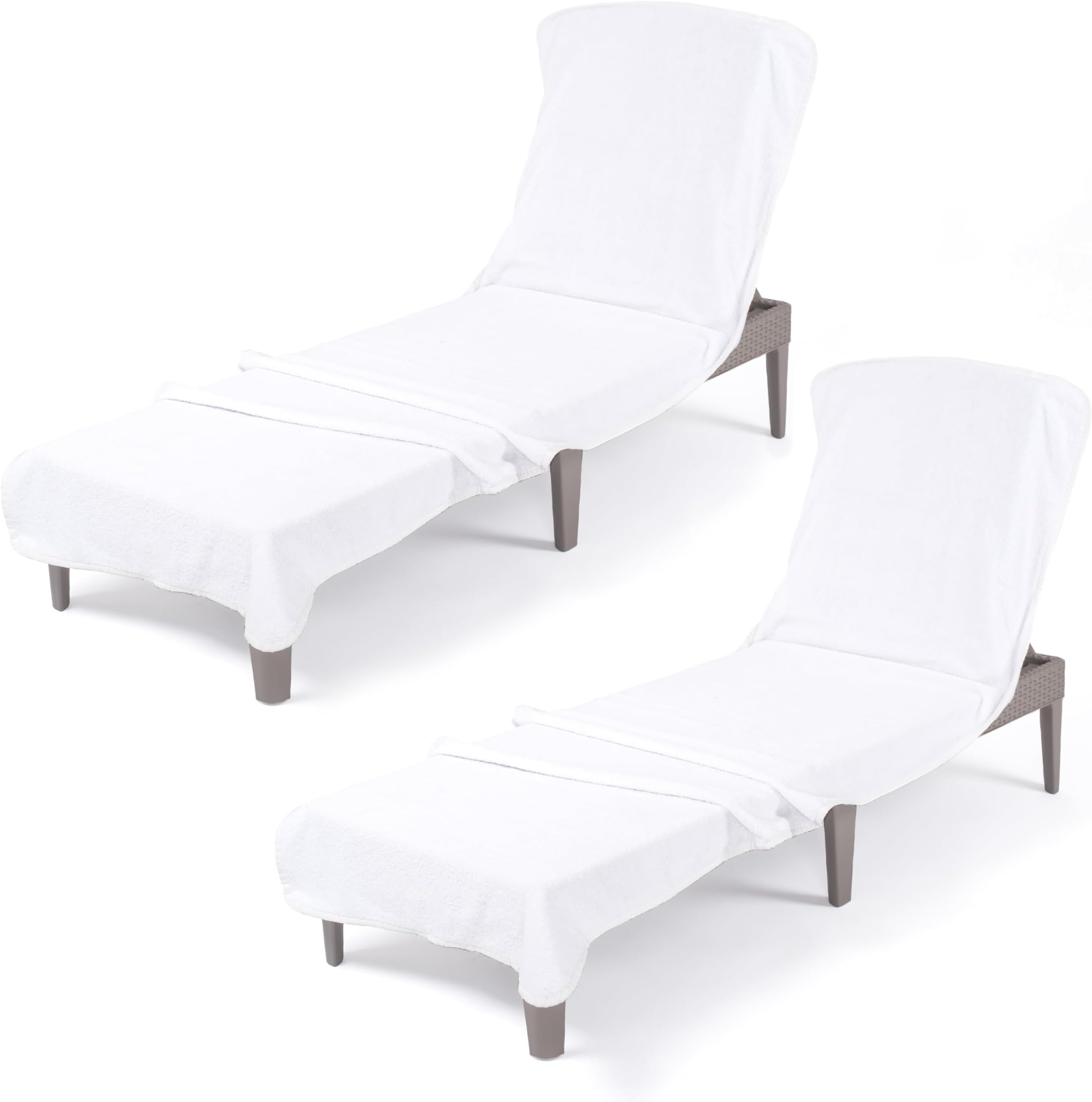 American Soft Linen 2 PACKED Chaise Lounge Covers with Pocket, 86"x32" Oversized Beach Pool Lounge Chair Towels (White Chair Towel, 2 PIECE)
