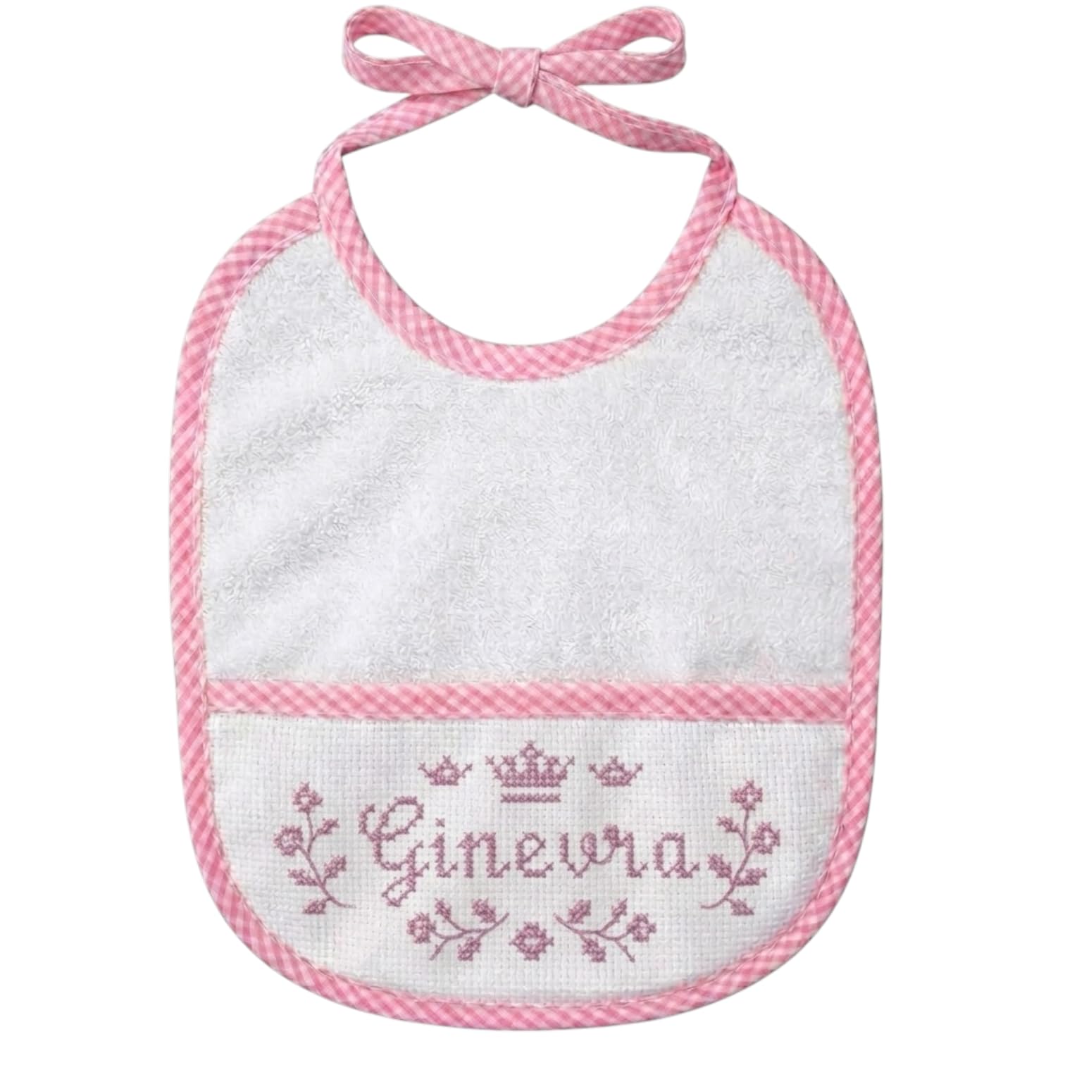 Bavaglino Neonato in Spugna di Cotone con Tela Aida 55 Fori Ricamabile 20x18 cm