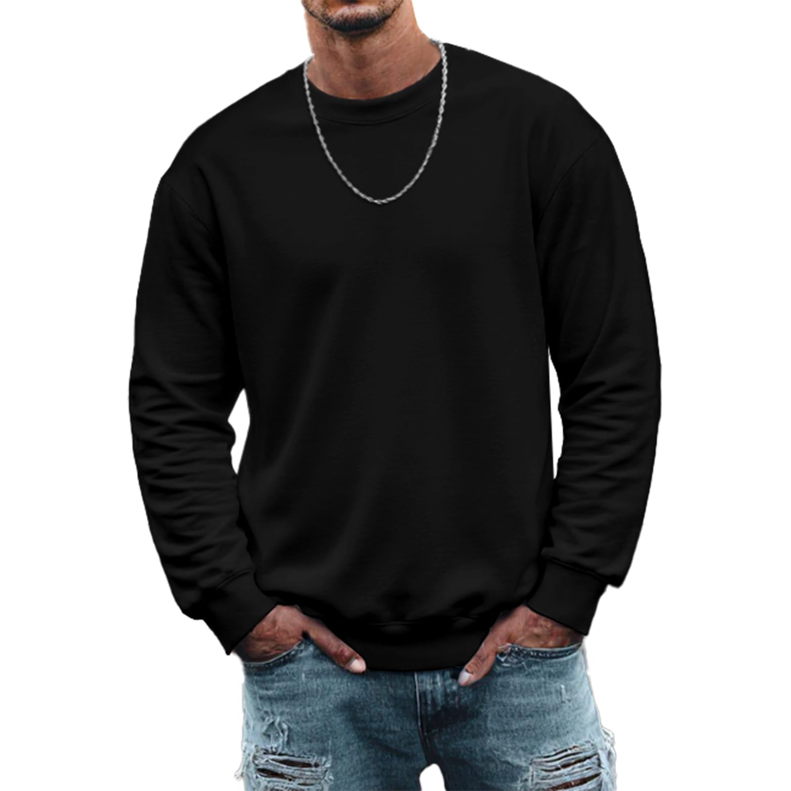 MARSVOVO Mens Sweatshirts Crewneck Baggy Plus Size Lightweight Fashion Sweatshirt Pullover Long Sleeve Fall Clothes