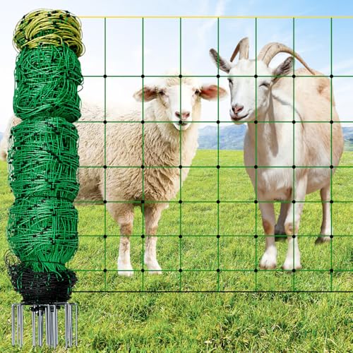 Electric Fence Netting 42.5 H x 164L Electric Netting Fence for Cattle Sheep Goat Hogs Pre-Assembled 14 Posts Double Spiked Portable Livestock Nets Used in Backyards Farms and Ranches