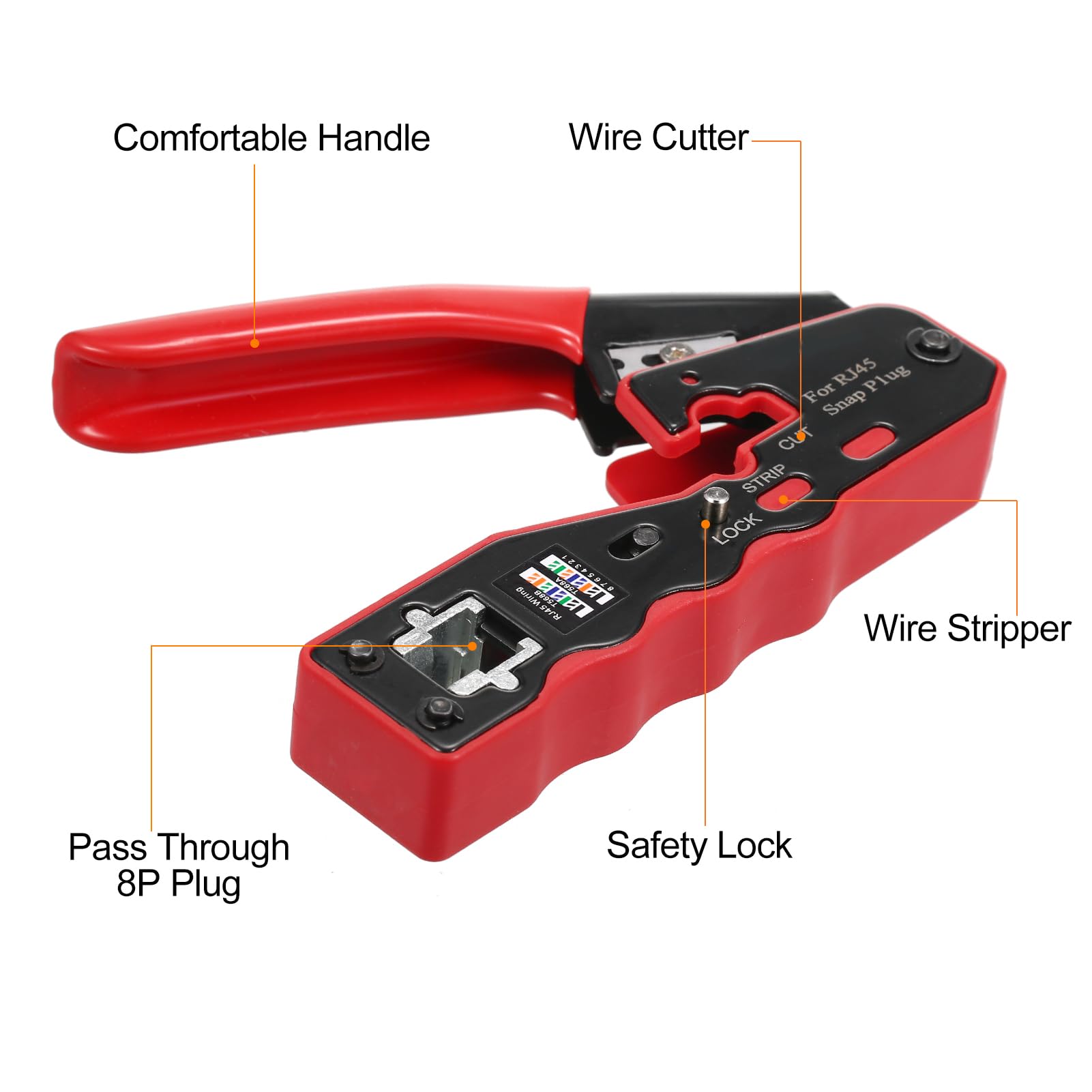 Kit d'outils de sertissage RJ45 pour connecteurs pass-through Cat5e, Cat6, Cat6a, comprenant une pince pour câble réseau, un testeur RJ11 RJ45, 100 fiches plaquées or, 100 bottes