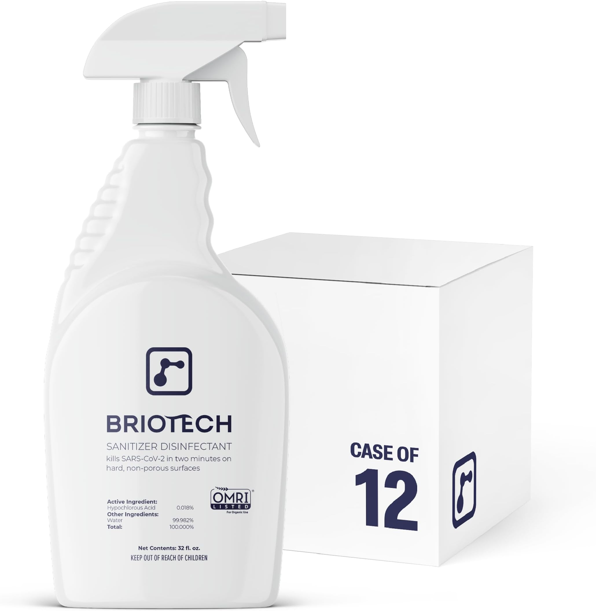 BRIOTECH Sanitizer Disinfectant Hypochlorous Spray, Kills 99.99% of Viruses & Bacteria, Eliminate Odor, Gentle for Nurseries & Play Rooms, Food Contact Surface Sanitizer, 32 fl oz ea, 12 ct