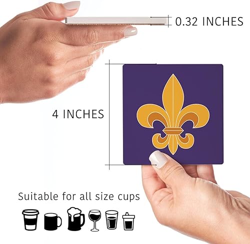 Miniatura 6 de Joyride - 4 posavasos de cerámica con diseño de flor de lis de Louisiana púrpura y dorado, 4 posavasos cuadrados de 4 pulgadas, juego de 4, parte