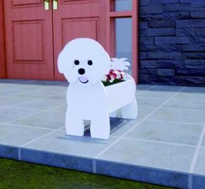 felara Sweet Lovely Dog Planter Animal Decor Pots Cute Dog Cartoon Shaped Flower Pot Wooden Planter for Indoor Office Outdoor Home Garden Decoration Gift (Bichon Zeiss)