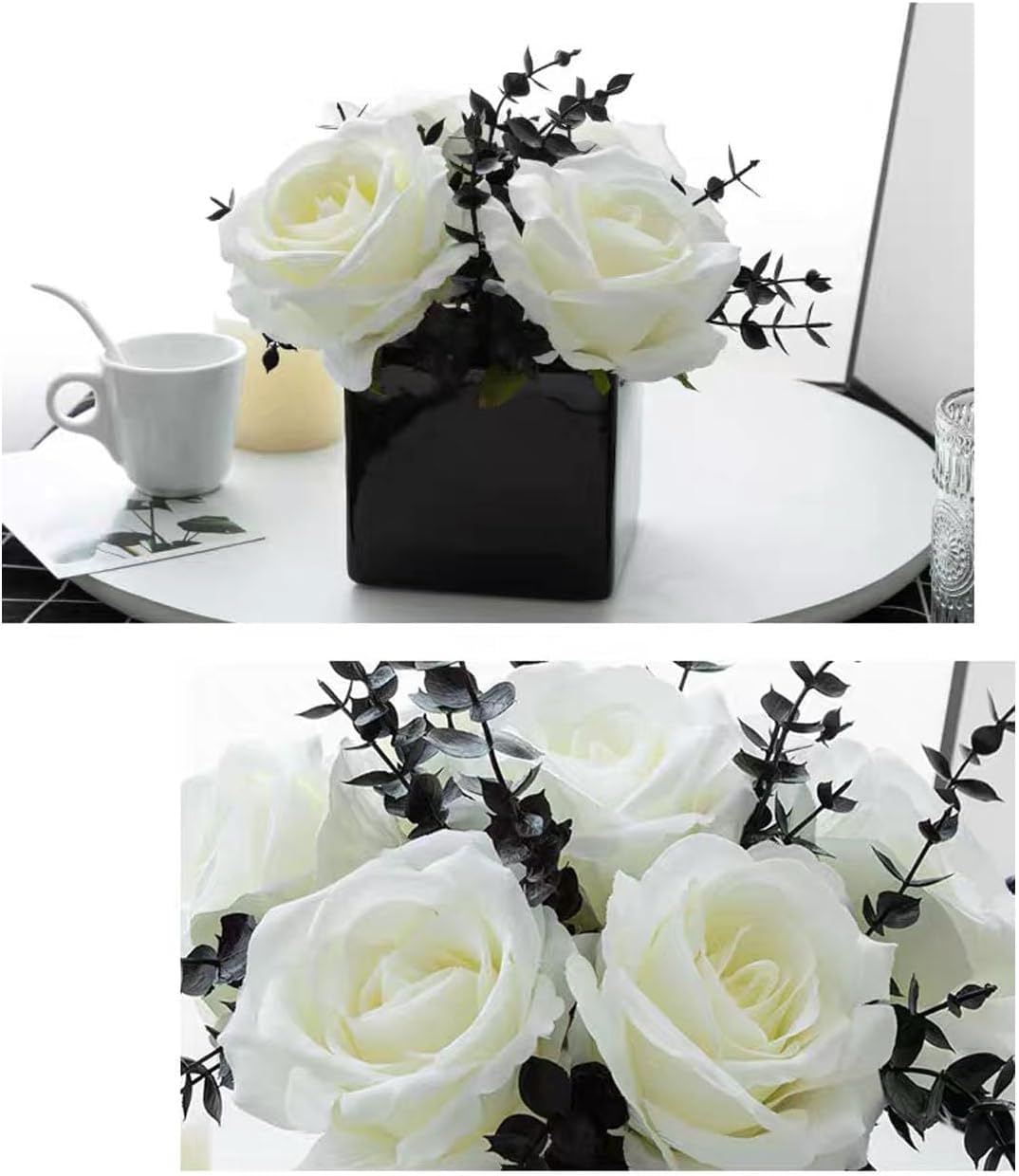NAWEIDA Artificial Flowers with Small Ceramic Vases - Image 3