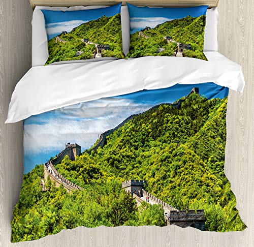 ABAKUHAUS Ver Funda Nórdica, Naturaleza Panorama, Estampado Lavable 3 Piezas con 2 Fundas de Almohada, 200 x 200 cm   70 x 50 cm, Turquesa Verde