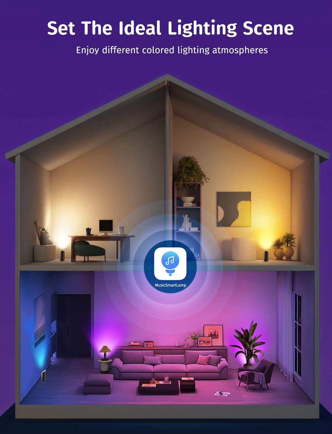 GeyouLux 5W RGBW LED Uplight Spot Regulable, Lampara Pie Led Para Salón con Mando a Distancia, Control a TravéS De La Aplicación, Temporizador, Modo Música Para Salón, Videojuegos, Negro 2 Piezas