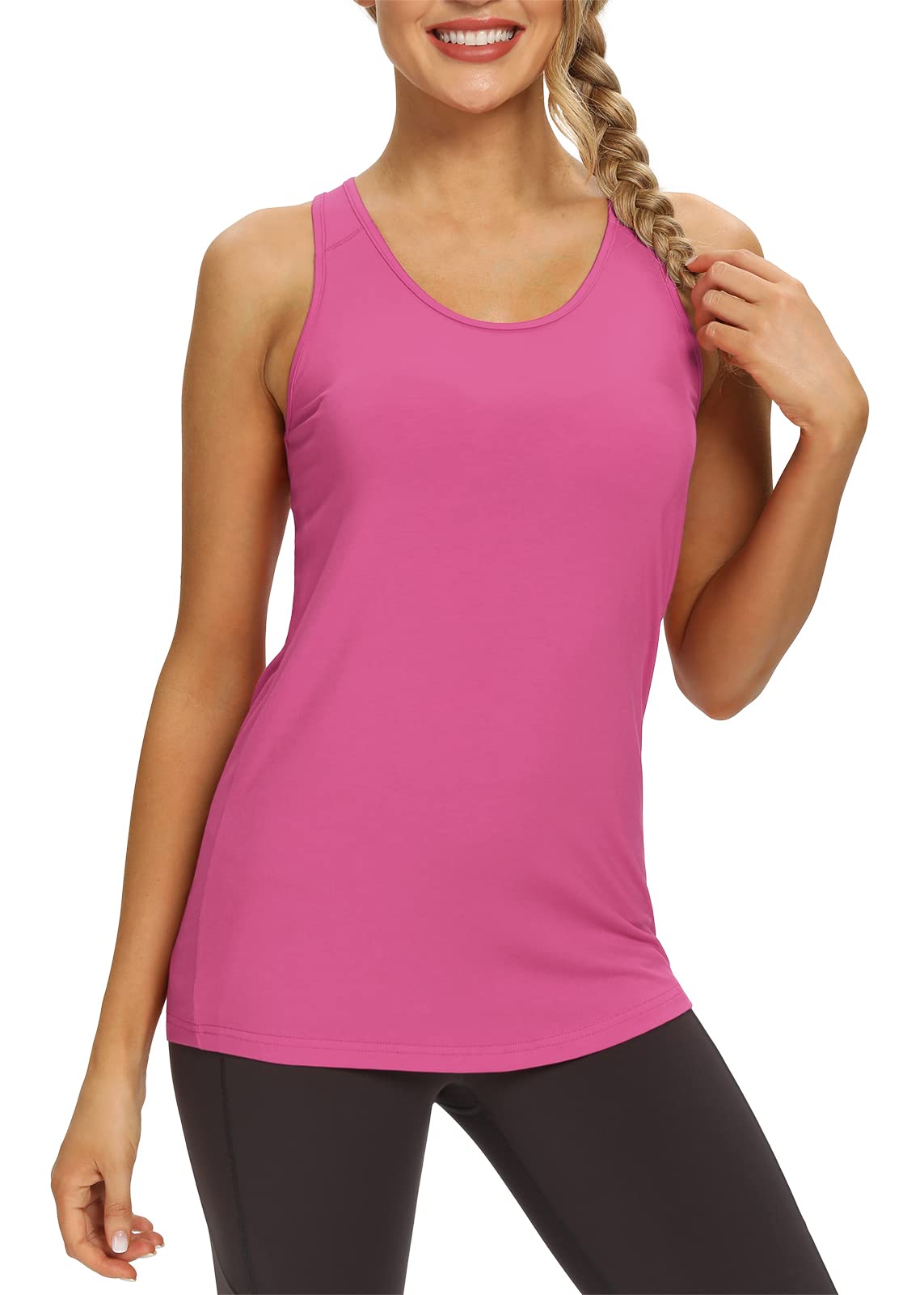 Mippo Camisetas de entrenamiento para mujer, Ropa Deporte, Camisetas atléticas, de yoga, tenis, con espalda cruzada larga y vuelta, Large
