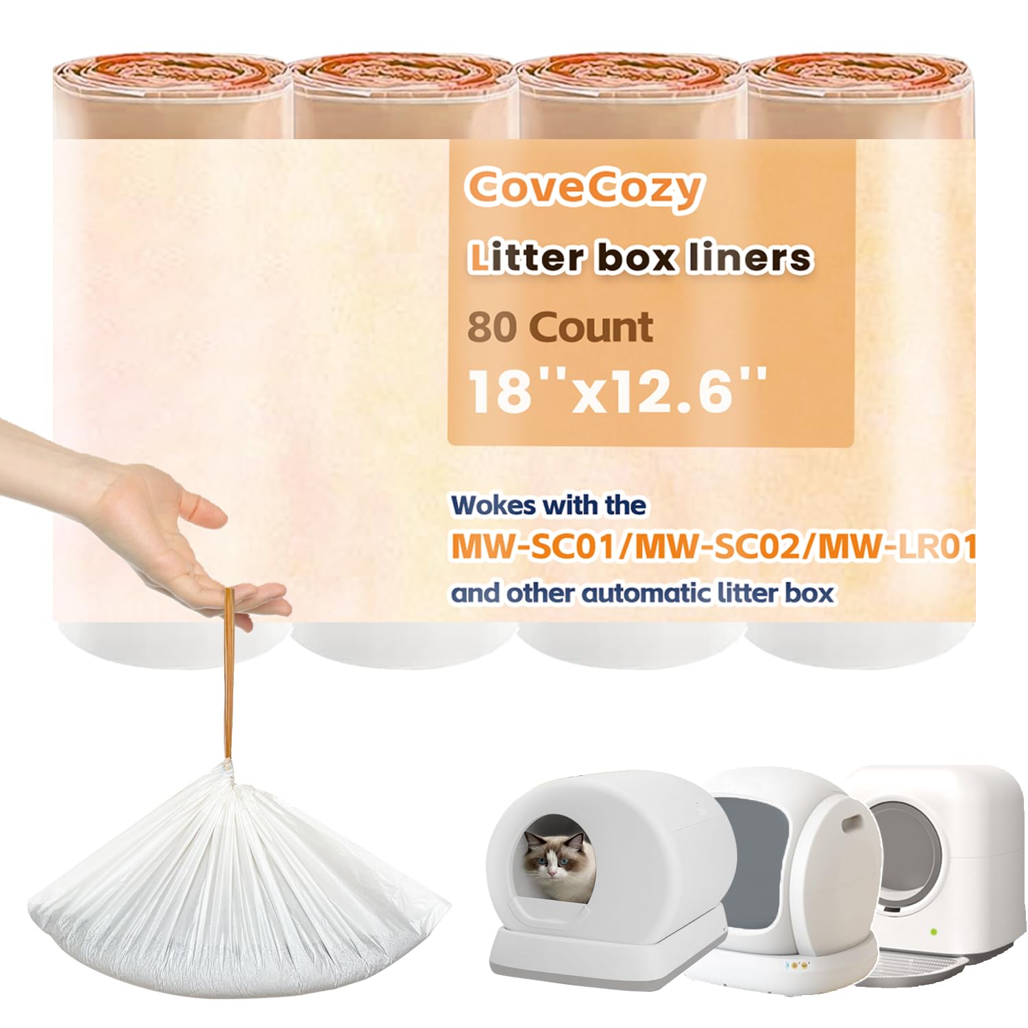 80 Count Litter Box Liners Compatible With MW-SC01/MW-SC02/MW-LR01 Cat Litter Box, Meo Want Litter Bags