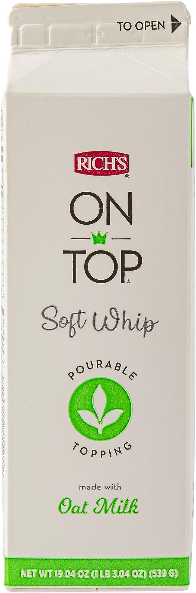 Rich's Oat Milk On Top Soft Whip, Pourable Cold Foam Topping, Frozen, 12 Pack, 19.04 Ounce Cartons