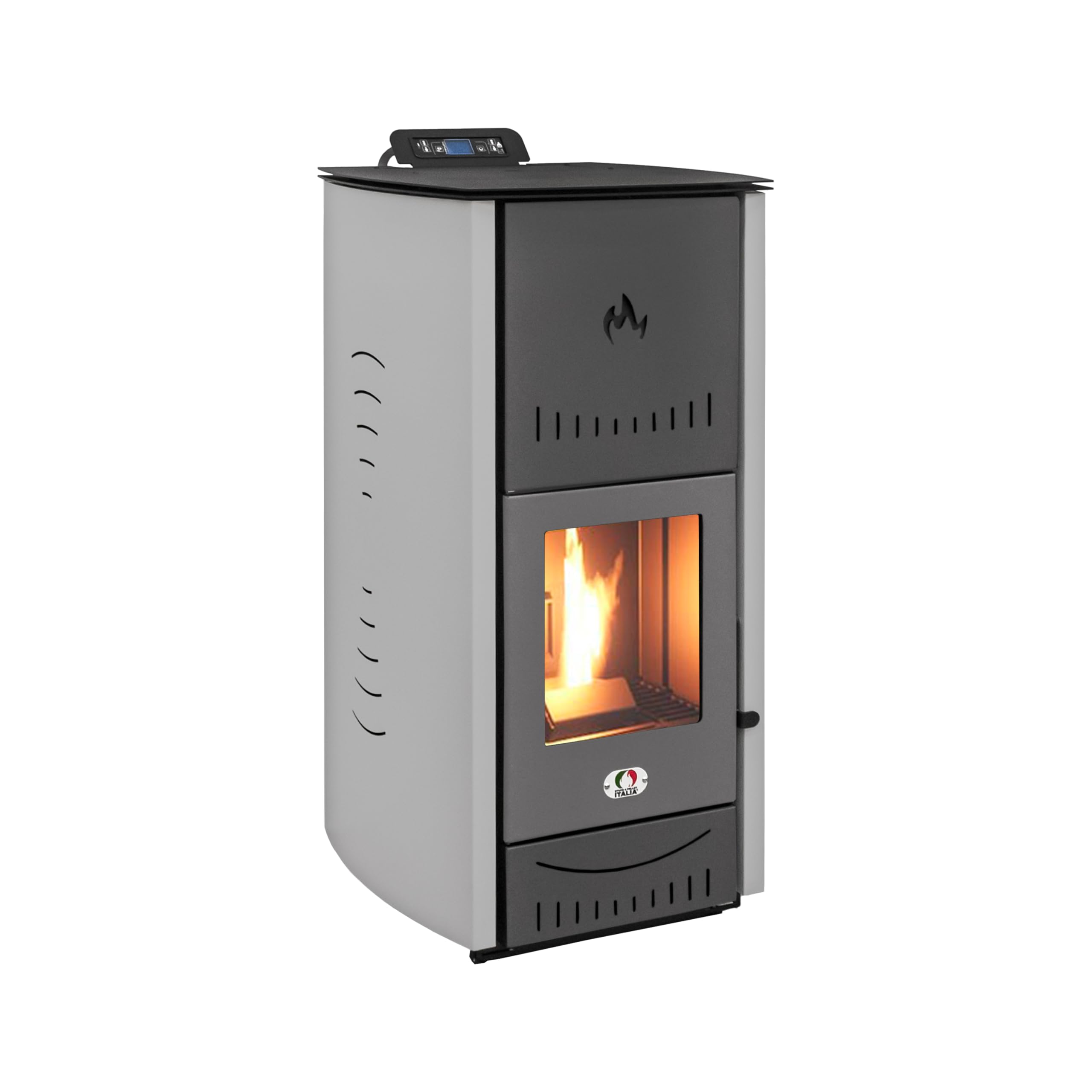 STUFE A PELLET ITALIA New York 20 kW WiFi Piec na Pellet Ogrzewanie i Ciepła Woda 90% Sprawność 120m² Autonomia 22h Programowalny Szary
