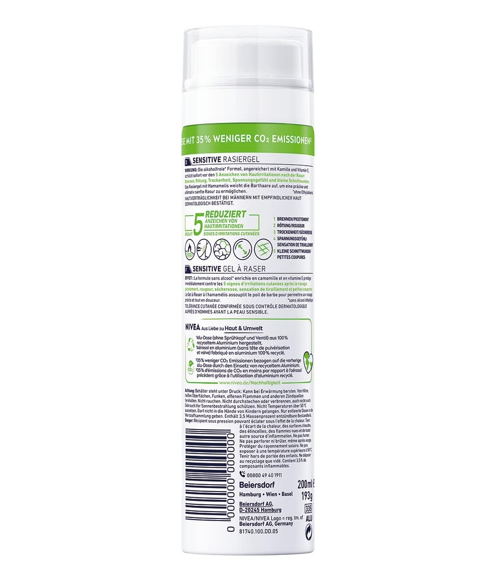 NIVEA MEN Sensitive Rasiergel für Männer (200 ml), Rasier Gel mit Kamille, Hamamelis und Vitamin E für eine sanfte Rasur, schützende Formel gegen Hautirritationen