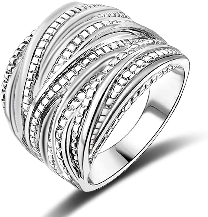 2 Tone Intertwined Crossover Statement Ring Fashion Chunky Band Rings for Women Wide Index Finger Rings Costume Jewelry