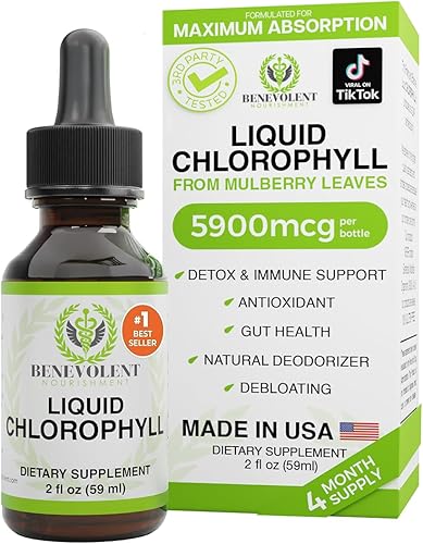 Benevolent Nourishment Suplemento de clorofila, desintoxicación y apoyo inmunológico, desodorante interno, gotas líquidas, sabor natural a menta,