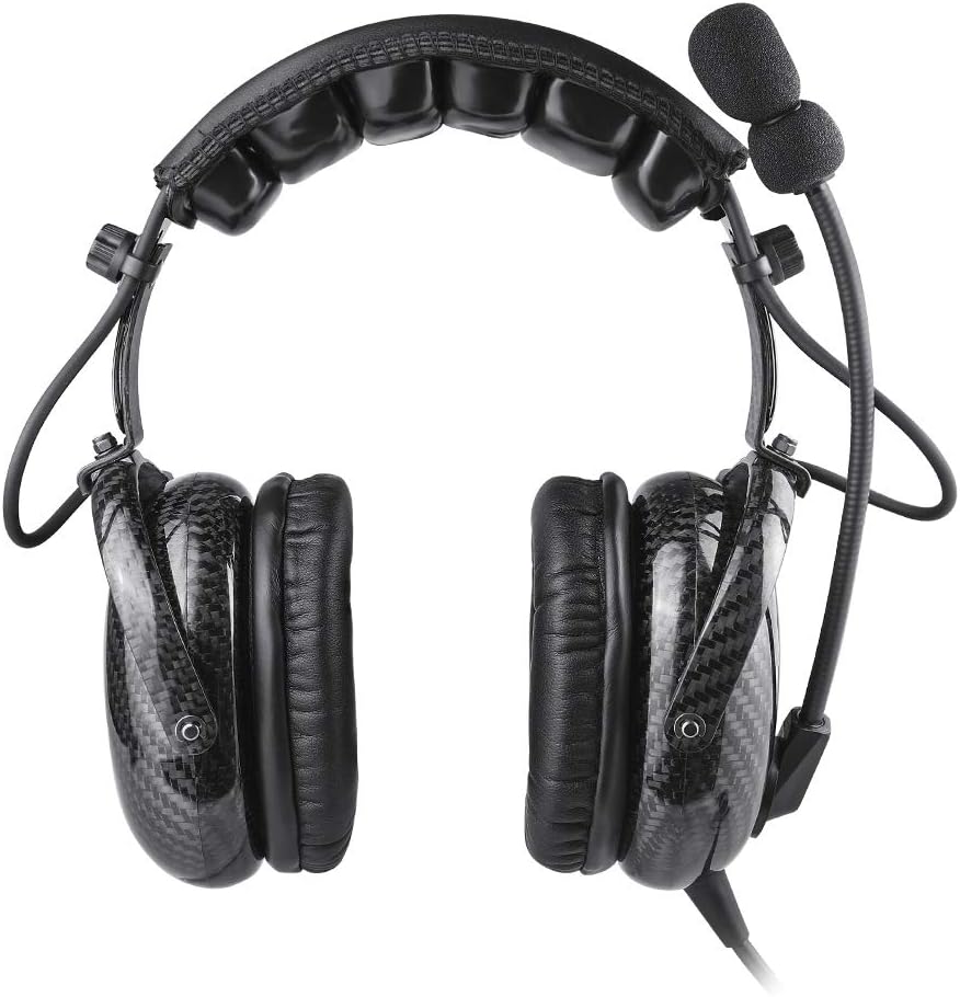 Carbon Fiber Aviation Headset with Passive Noise Reduction，Mono and Stereo Compatibility, Noise Canceling Mic, MP3 Input, Includes Headset Bag