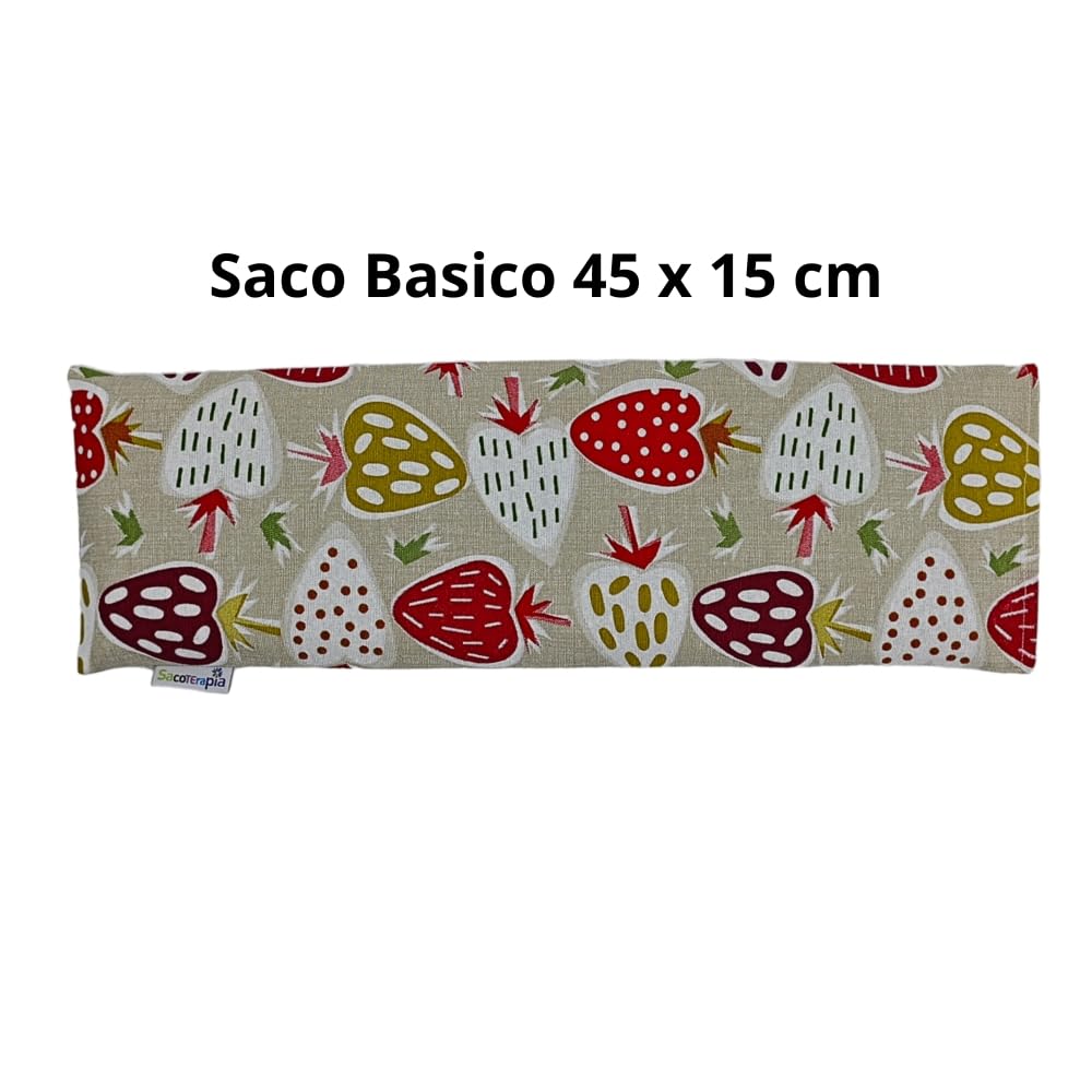 Saco Térmico de Semillas para Microondas - 45 x 15 cm - Doble Uso Frío o Calor - Alivio Natural para Cólicos y Dolor Muscular - Relleno de Trigo y Lavanda - Estampado Fresas - SACOTERAPIA