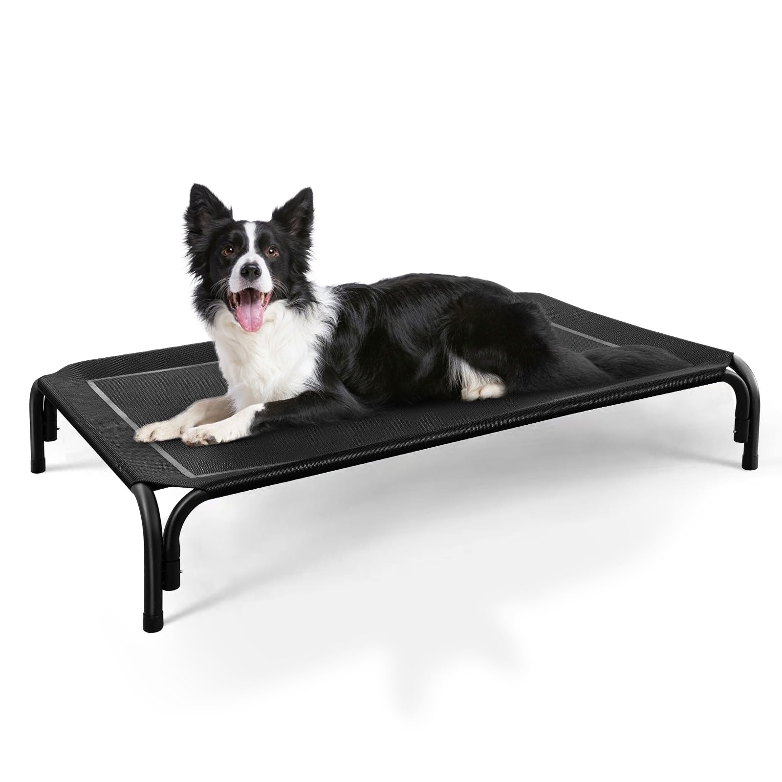 DOPEDIO Raised Dog Bed Black L Size Cooling Breathable Elevated Pet Bed Outdoor for Travel and Garden
