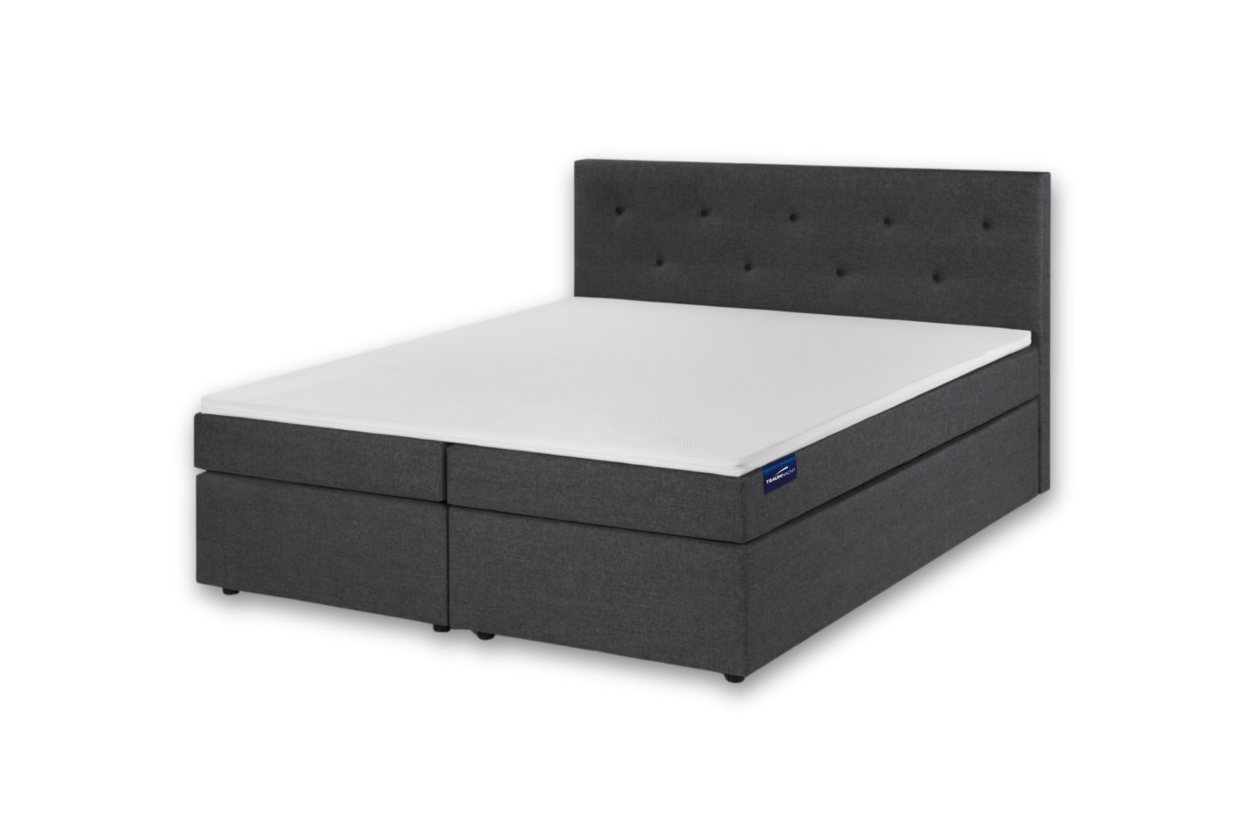 Traumnacht Boxspringbett, mit 7-Zonen Tonnentaschenfederkernmatratzen (H3) und Komfortschaumtopper, leichter Aufbau, produziert nach deutschem Qualitätsstandard, 180 x 200 cm in grau