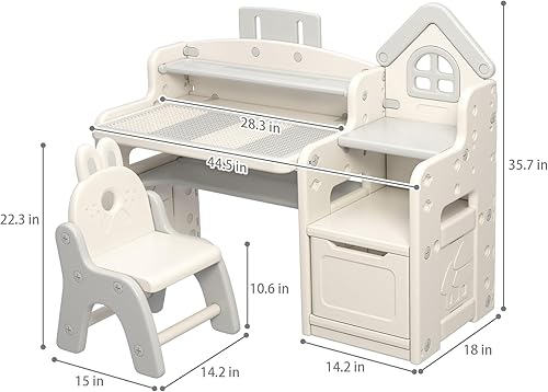 Miniatura 14 de UNICOO Escritorio multifuncional 3 en 1 para niños, mesa de actividades para niños, escritorio de aprendizaje ajustable en altura con juego de silla