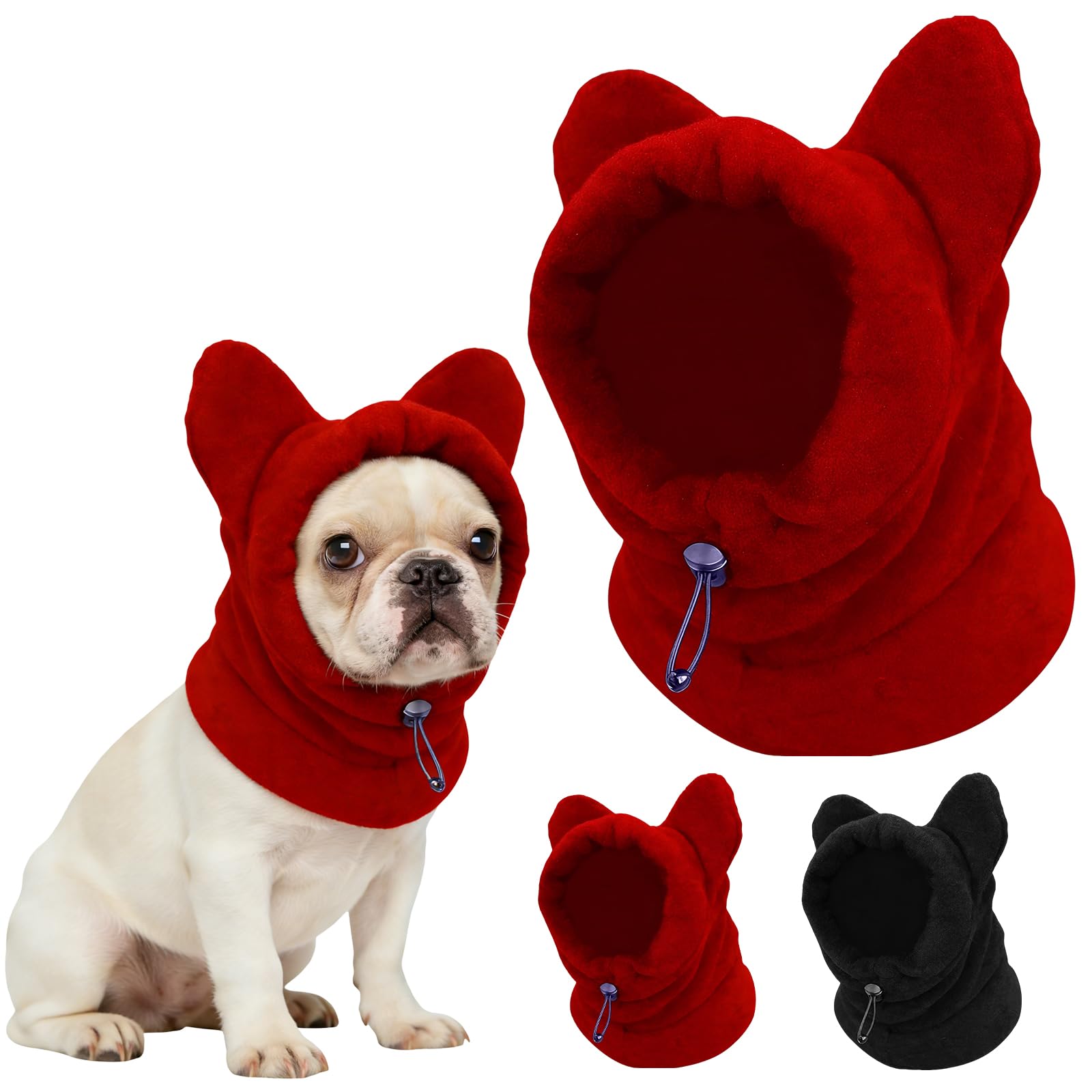 Dog Hood Warm Hat, Dog Winter Hat with Ears, Pet Thickened Neck Warmer Scarf Ears Hoodie for Small Medium Large Dogs, Adjustable Soft Windproof Winter Hat for Dogs (Red, S)