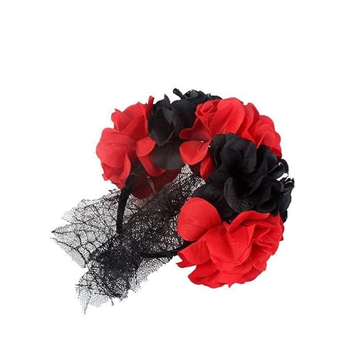Miniatura 10 de YAZILIND Diadema de flores de rosa, accesorios de malla negra, accesorios para el cabello, guirnalda de carnaval, baile, fiesta, tocado, negro 2