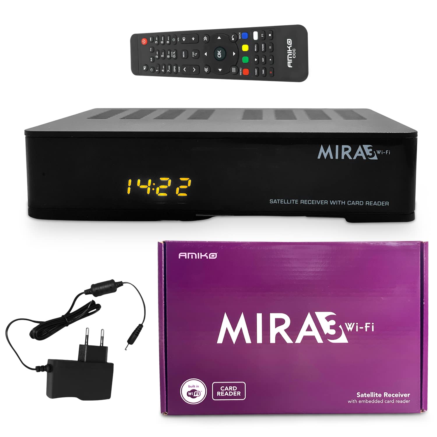 Amiko MIRA3 HD Satelliten-Receiver mit Aufnahmefunktion, Kartensteckplatz, Timeshift, HDMI, PVR, USB, WLAN