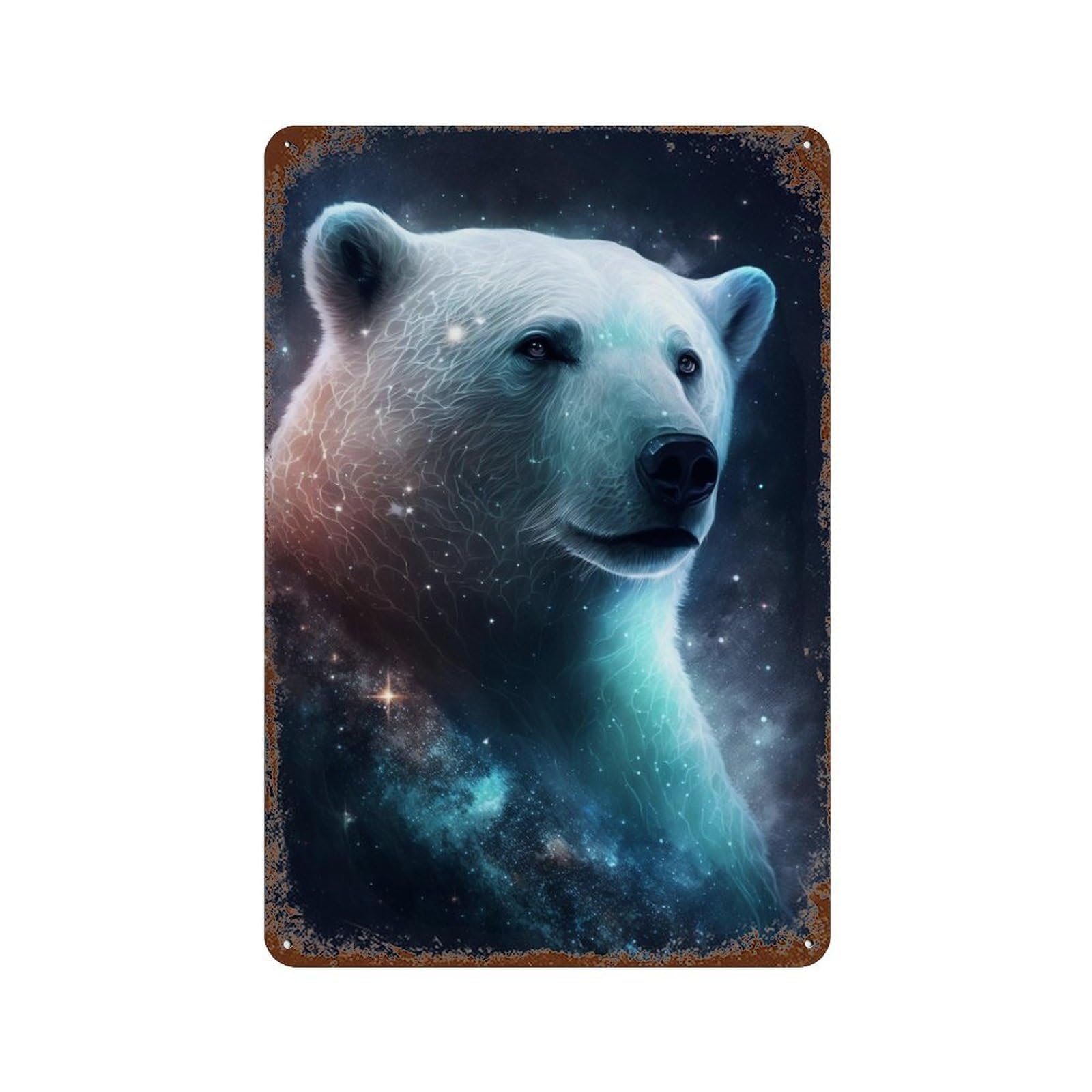 Galactic Polar Bear Portrait Decorative Tin Sign 11.8"x7.9", Rustic Home Decor for Cafe, Home Bar And Lounge Decor