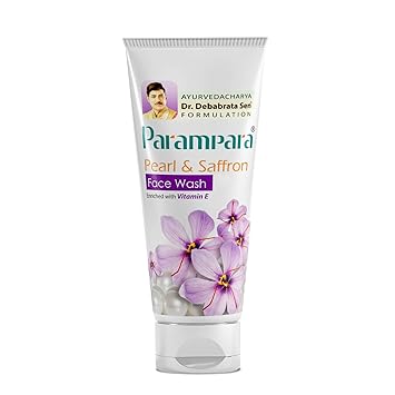 Parampara Ayurved Pearl & Saffron Face Wash | Gently Brightens Skin Tone & Helps Reduce Appearance of Dark Spots | Deep Cleansing, Oil Control & Hydration | All Skin Types | 60ml - image, photos