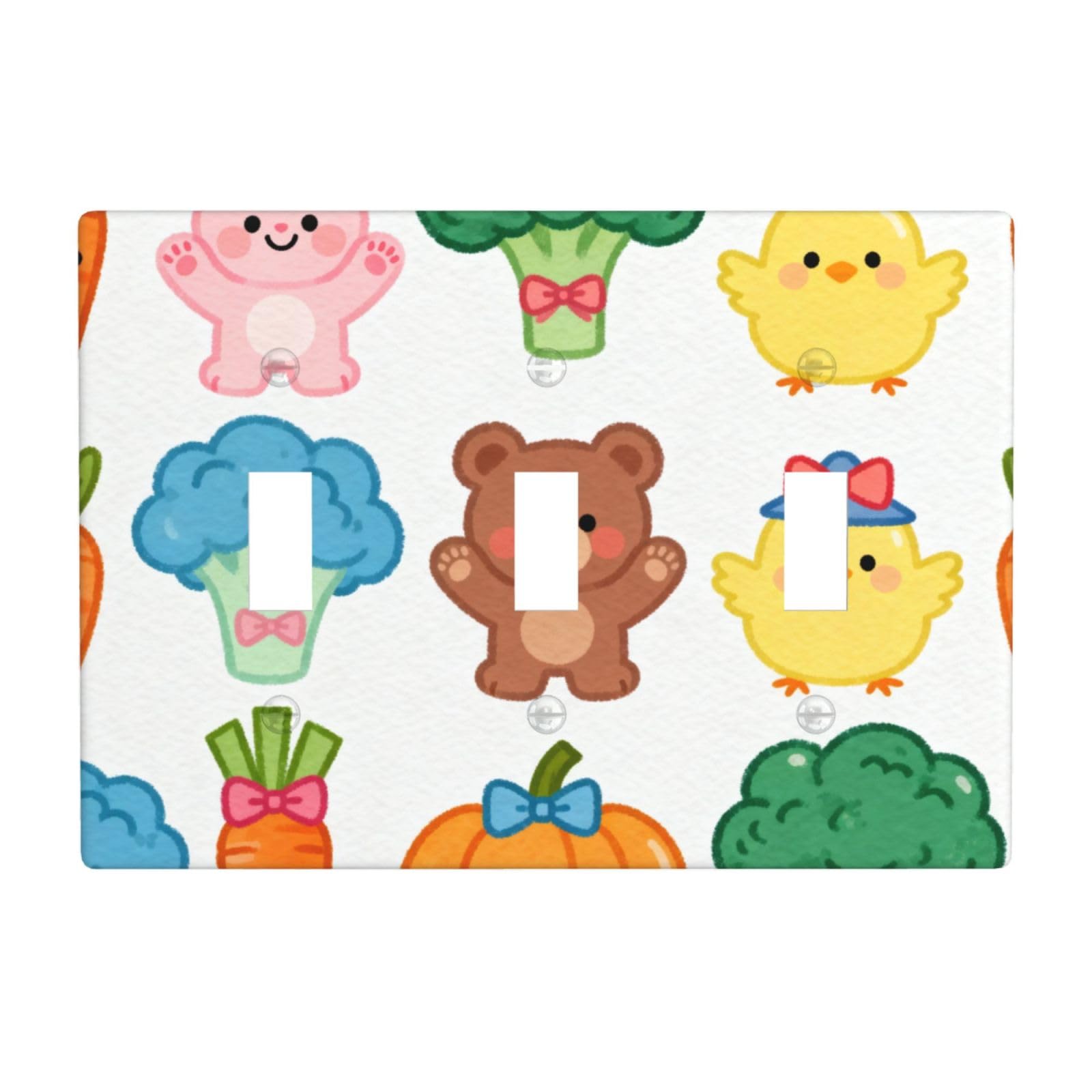 Cartoon Animals 3 Gang Switch Plate Cover-Unbreakable Polycarbonate Wall Plate, Heat Resistant Toggle Switch Decor for Home