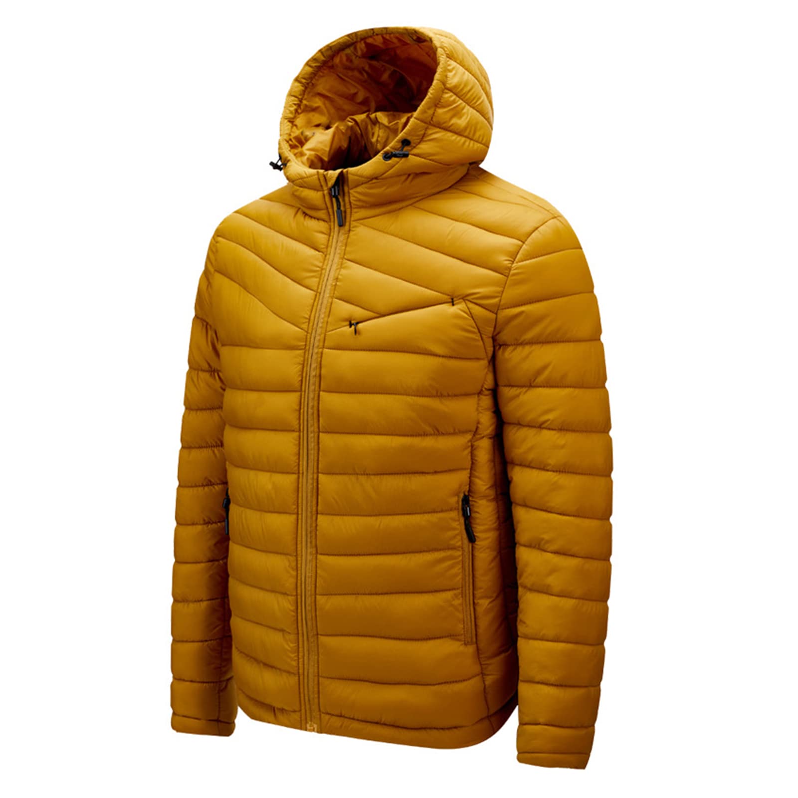 Doudoune d'hiver pour Hommes Vêtements en Coton à Capuche Légers Imperméable Compressible Poche Invisible Manteau de Couleur Unie