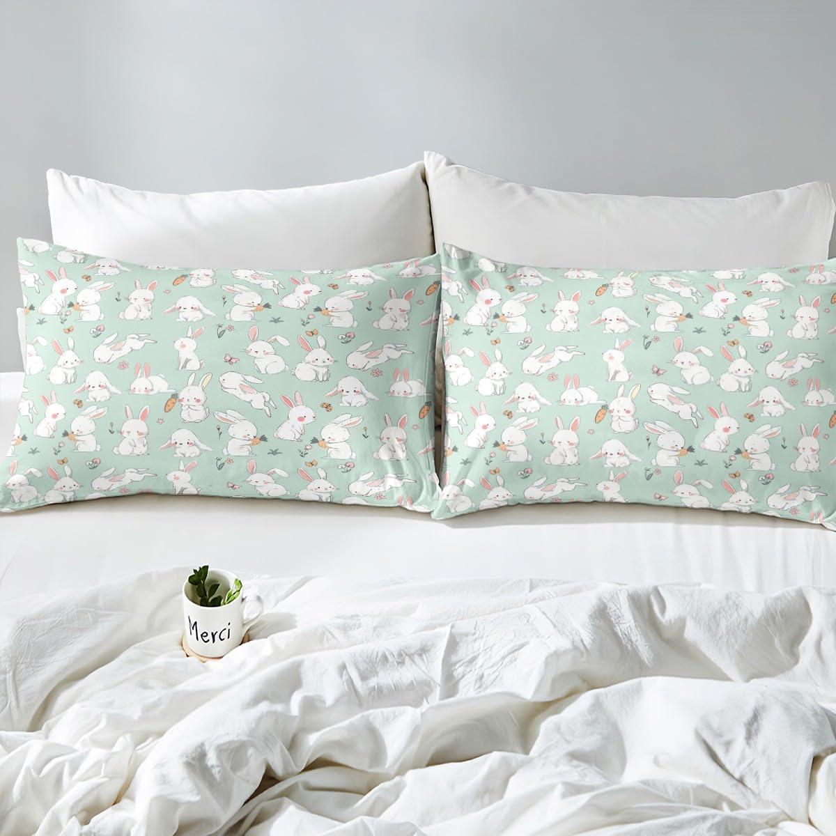 Cute Rabbit Duvet Cover Set Toddler Size,Cartoon Carrot Bedding Set for Kids Boys Girls Room Decor,Lovely Animals Comforter Cover,Butterfly Quilt Cover with 1 Pillowcase(No Comforter)