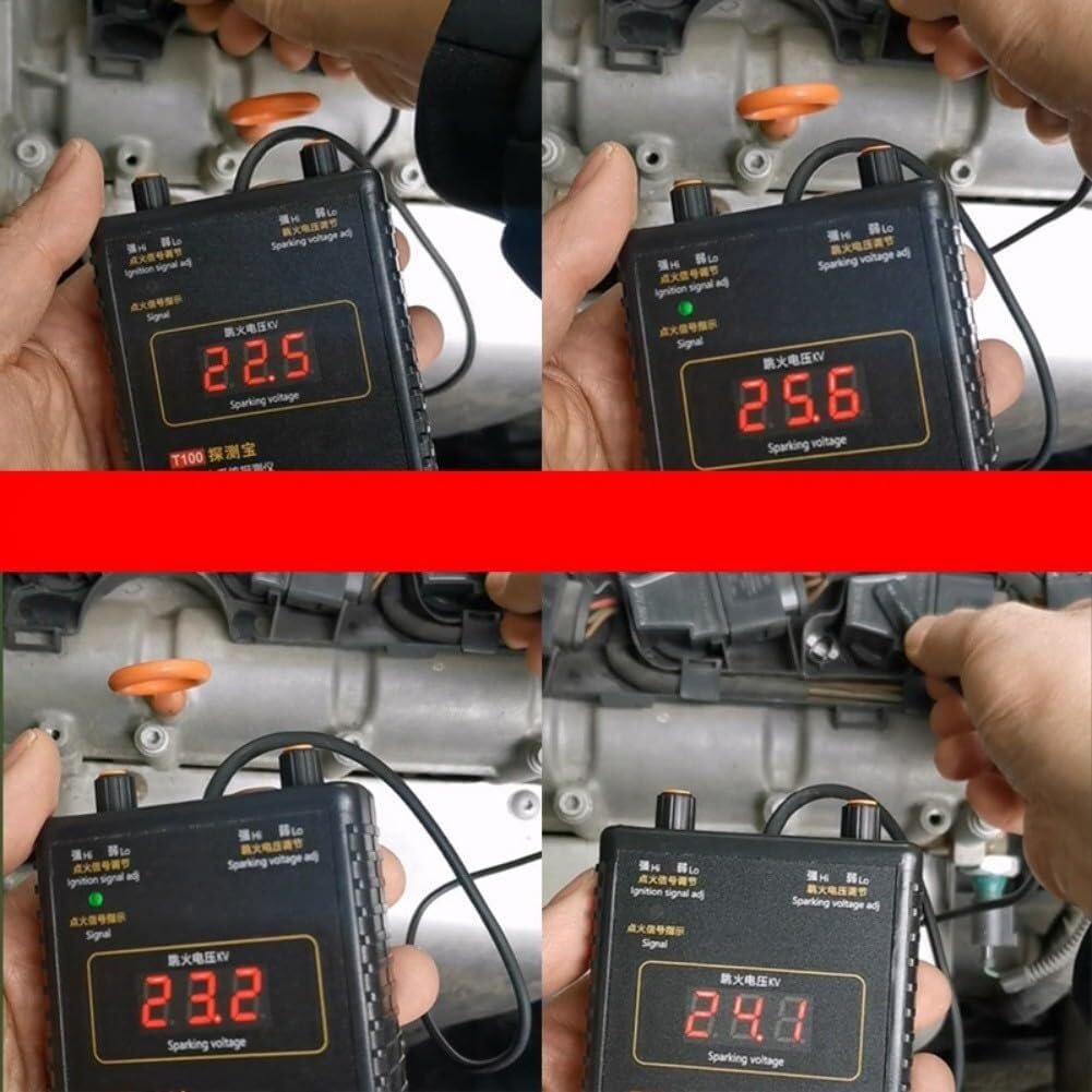 Testador del sistema de encendido del automóvil T100 Analizador de bobina de encendido 0-50kV Detector de tensión de chispa para motores portátiles de 12V 24V y gas natural