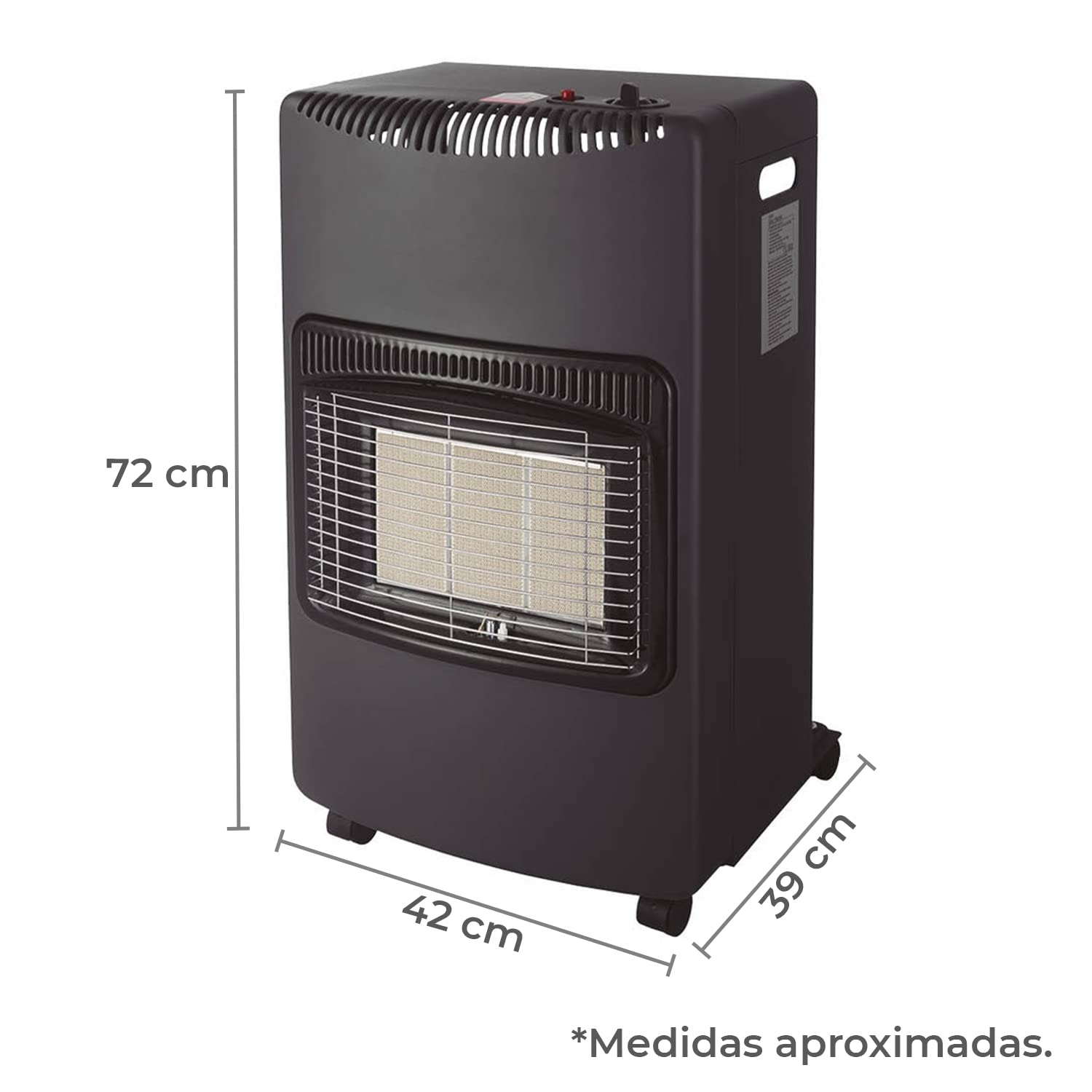 TIENDA EURASIA - Estufa de Gas de Infrarrojos Plegable, Estufa de Gas Butano o Propano, Potencia Max 4.200W, Estufa de 4 Ruedas y Asas, Cobertura 20-80 m², Autoapagado por Vuelco o Fallo Llama