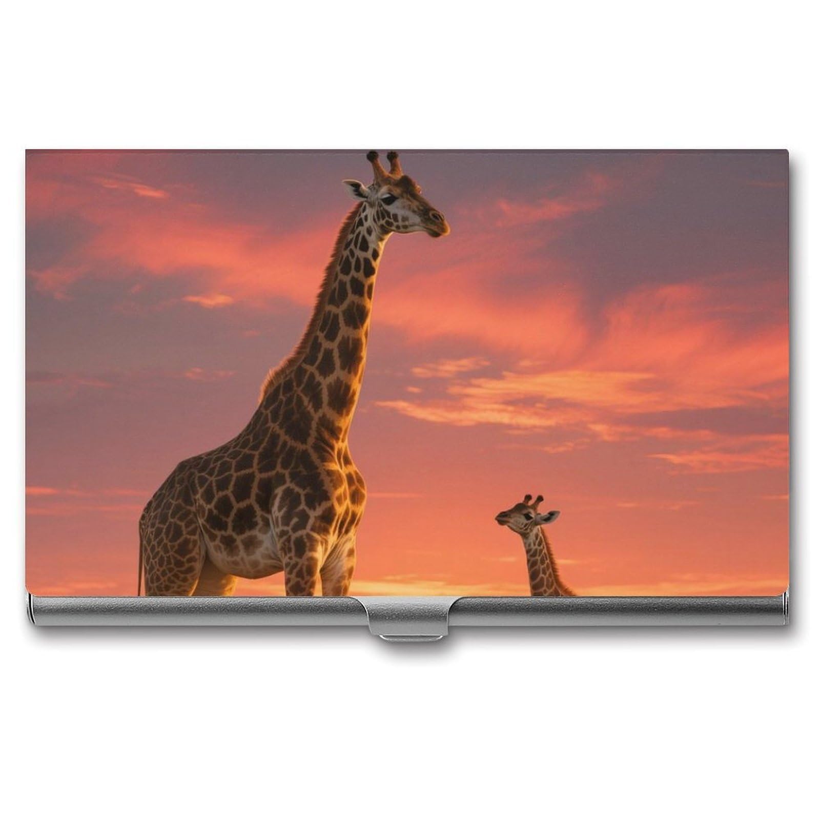 DWVTSLH Deer Giraffe Business Card Holder, Slim Portable Metal Business Card Case Pocket Wallet Professional Name Cards Holder for 22-30 Cards, Credit Card ID Case/Holder for Men Women