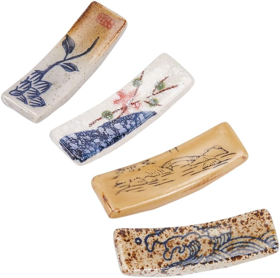 AHANDMAKER 4Pcs Japanese Style Chopstick Holder Ceramic Chopstick Rest Knife Fork Chopsticks Stand for Kitchen Dining Tableware Restaurant Wedding Dinner Party Decoration