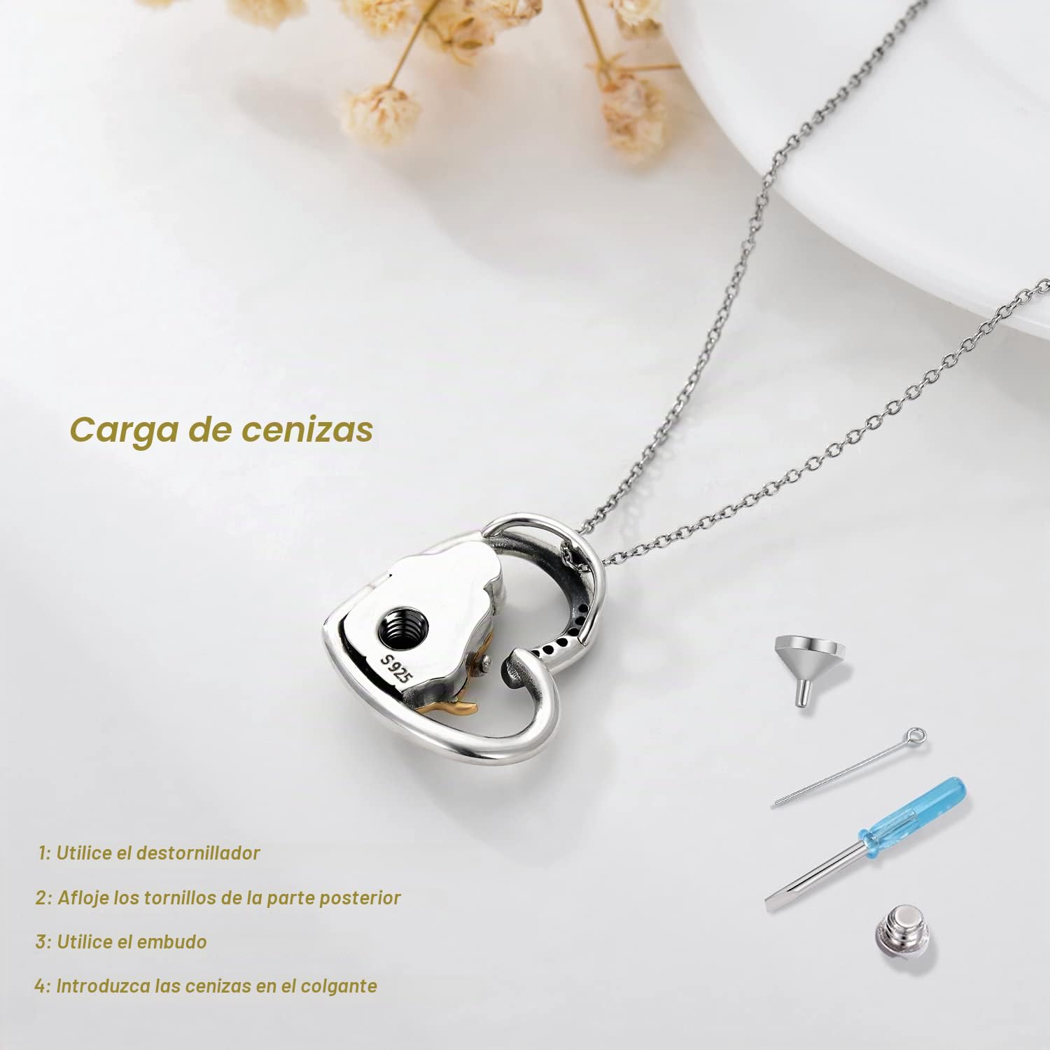 CHENGHONG Collar de perro de plata de ley 925 con colgante de cenizas para perro, collar de urna para cenizas, recuerdo, regalos conmemorativos, joyería temática de perro