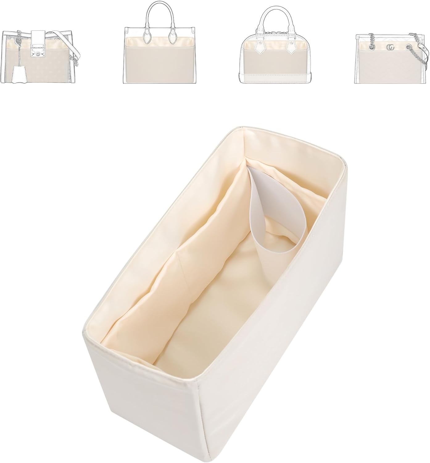 NeatThin シルキーパース オーガナイザーインサート 防水ナイロン表面とサテンの裏地 ネヴァーフル スピーディ ロンシャンなどにフィット (ミニ、ベージュ)