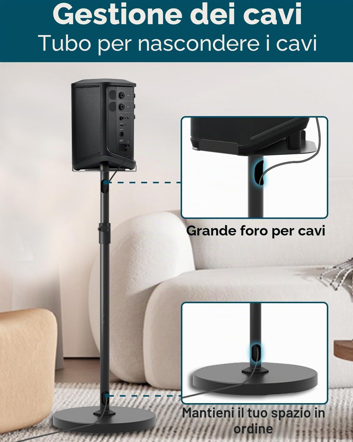 Supporto regolabile in altezza per Bose S1 Pro / S1 Pro Plus / S1 Pro + supporto da pavimento, supporto per altoparlante regolabile in altezza da 114 a 137 cm, altoparlante fino a 9 kg, per Bose S1