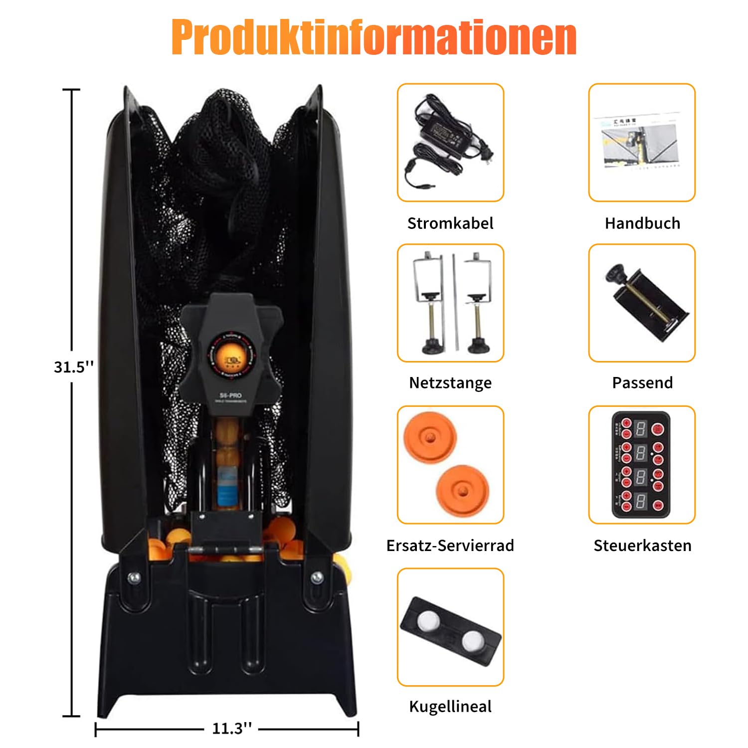 Tischtennis Roboter, Tischtennis Roboter Ballmaschine mit Netz und neun verschiedenen rotierenden Bällen, für das persönliche Training, kein manuelles Ballaufsammeln erforderlich