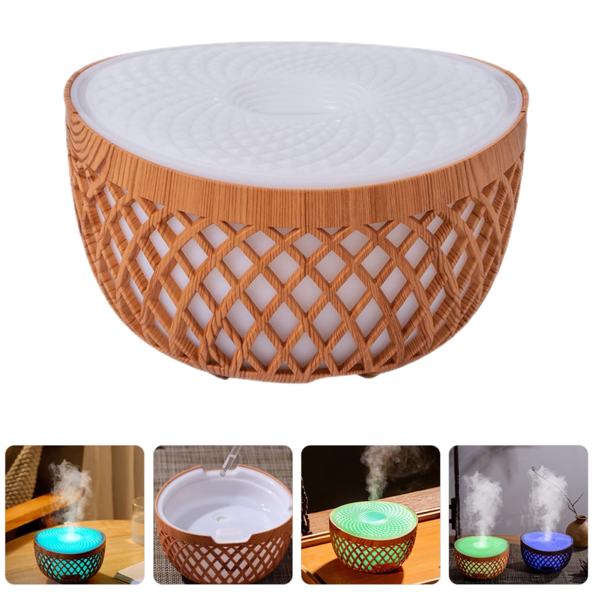 Difusor Inalámbrico de Aceite Perfumado Efecto de Madera Hueca, Humidificador Práctico de 320ml para Escritorio y Accesorio de Habitación Decorativo