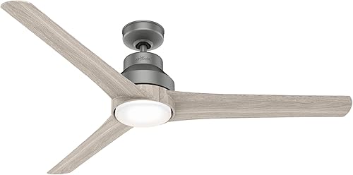 HUNTER 50008 Ventilador de techo para interiores y exteriores con luz LED y mando a distancia, 60 pulgadas, color plateado